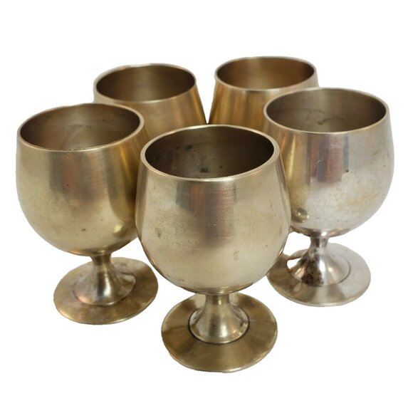 Leonard Silver Plate Goblet Lot Liqueur Snifter Cordial Shot Mini Glass Cup EPNS - Picture 1 of 11